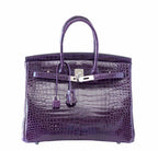 Hermes Birkin 35 Amethyst Porosus Crocodile Leather Palladium Hardware