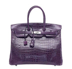 Hermes Birkin 35 Amethyst Porosus Crocodile Leather Palladium Hardware