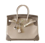 Hermes Birkin 35 Ghillies Limited Edition Argile & Etoupe Swift Leather Palladium Hardware