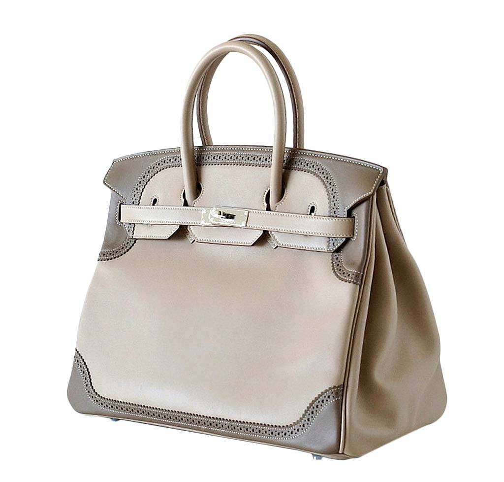 Hermes Birkin 35 Ghillies Limited Edition Argile & Etoupe Swift Leather Palladium Hardware