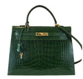 Hermes Kelly Sellier 35 Vert Emerald Alligator Gold Hardware