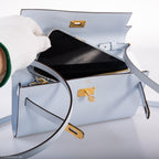 Hermes Kelly Wallet To Go Blue Brume Epsom Gold Hardware