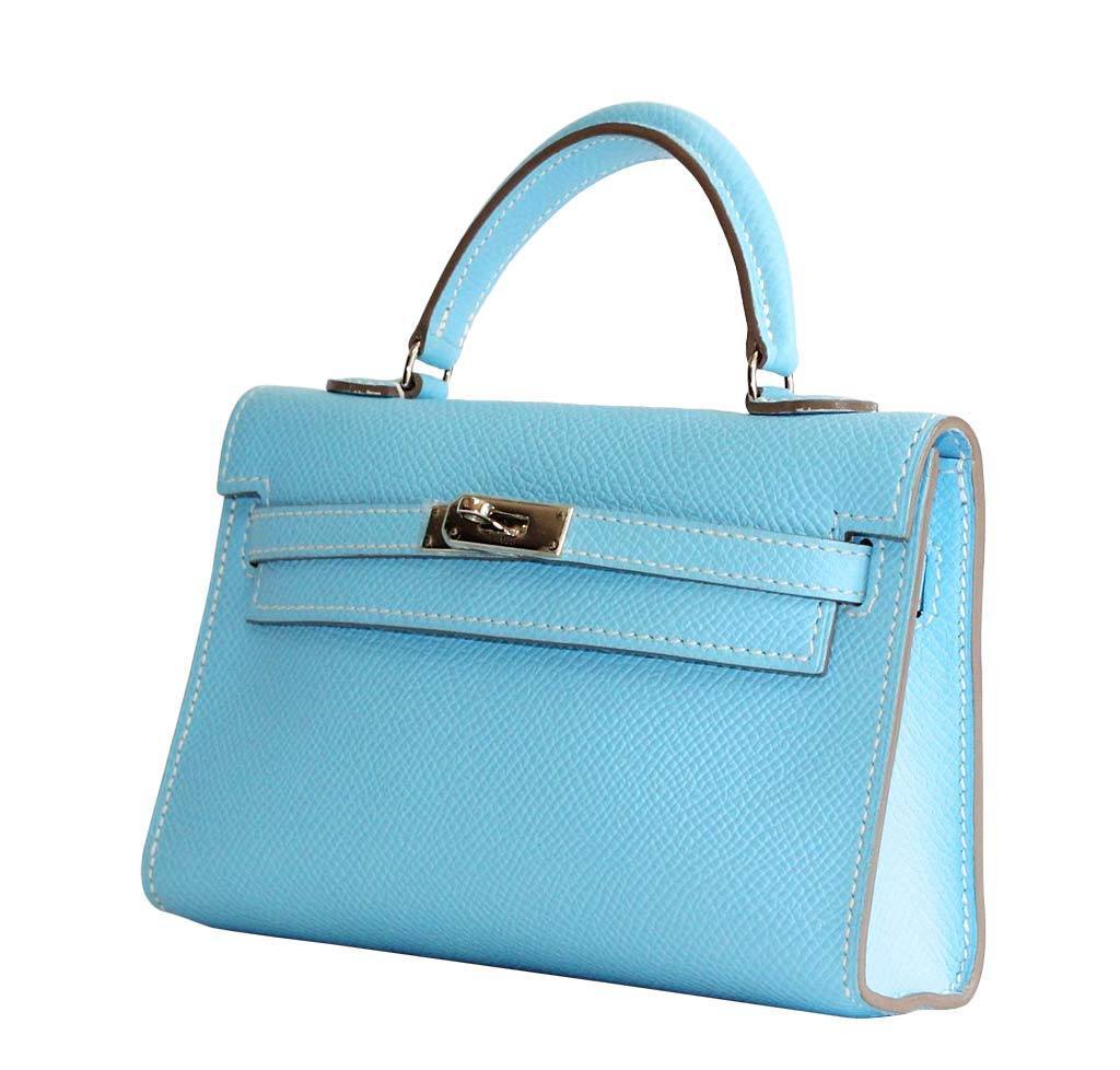 Hermes Tiny Kelly Micro Mini Celeste Epsom Leather Palladium Hardware