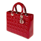 Dior Large Lady Dior Cannage Lambskin Bag - Red