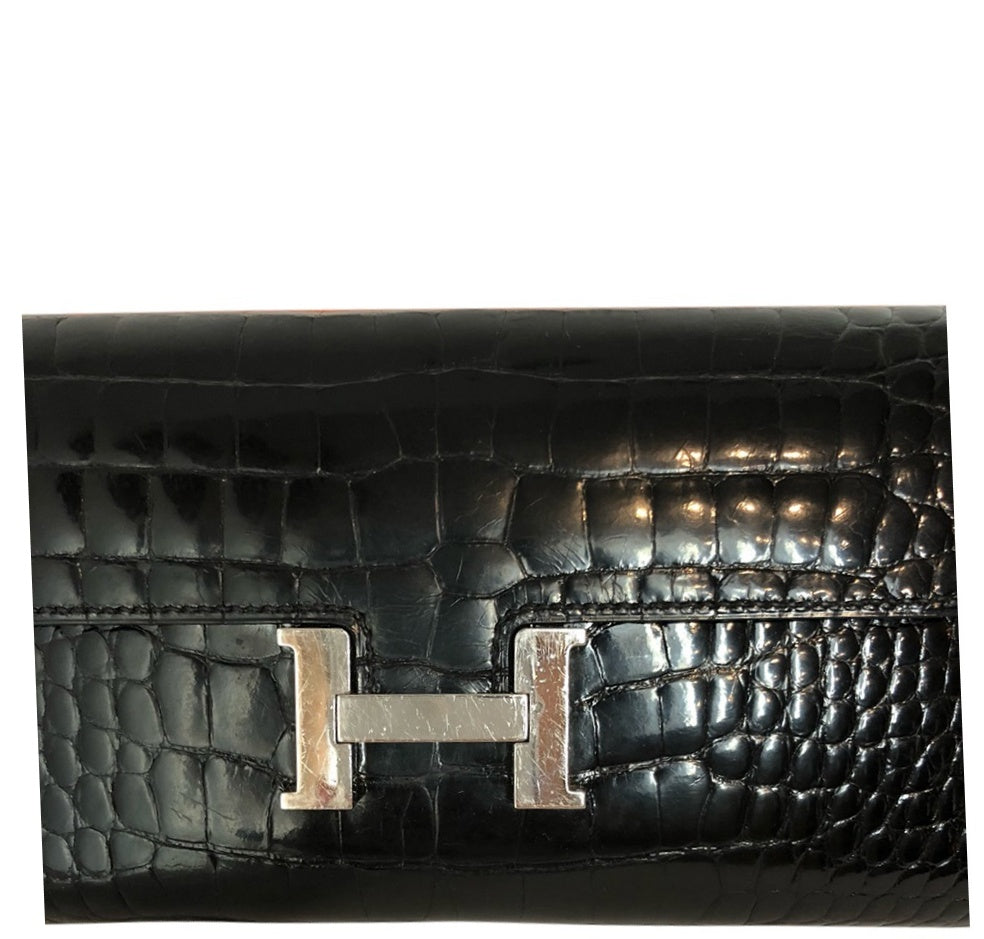 Hermès Constance Long Wallet Alligator Noir Clutch
