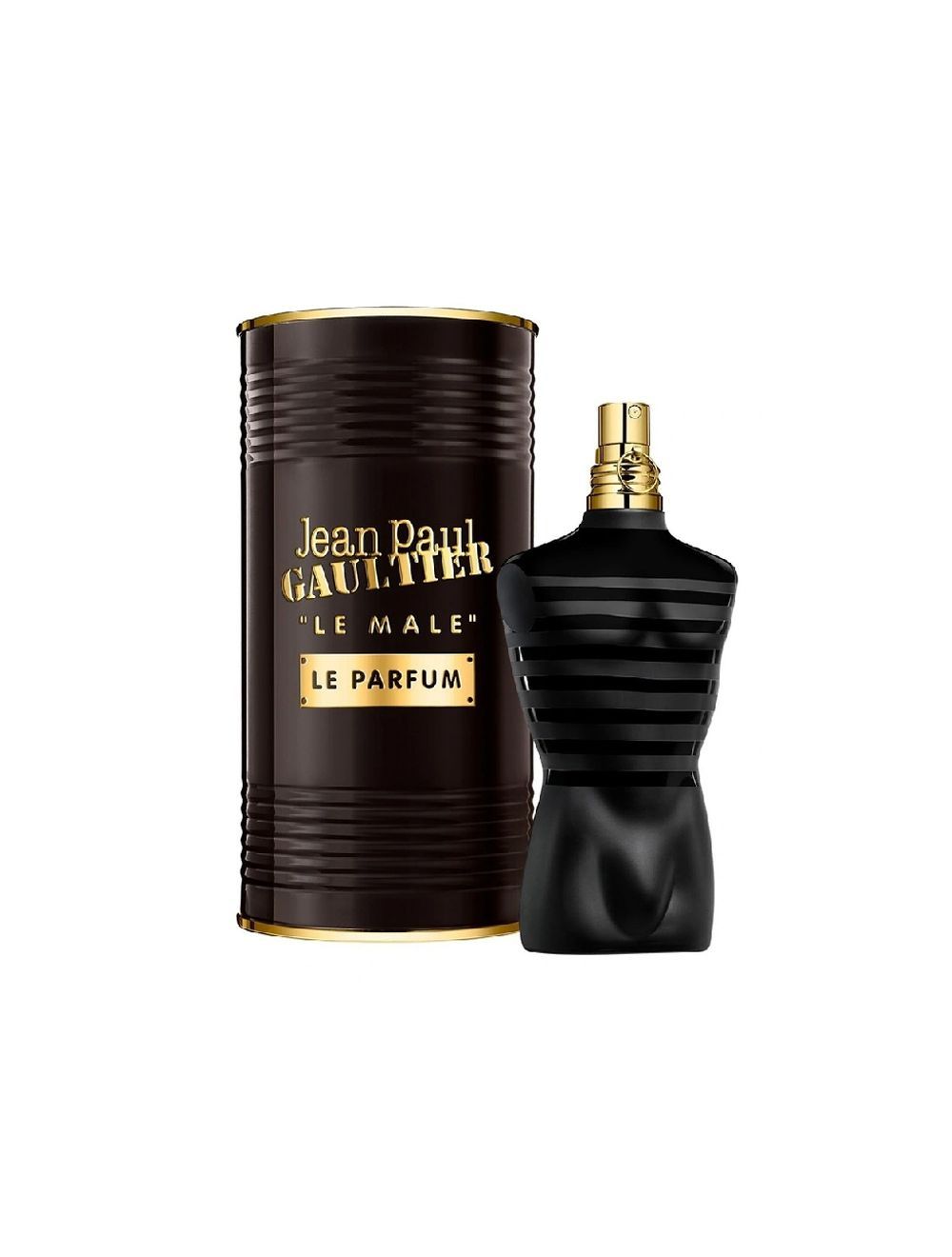 Jean Paul Gaultier Le Male perfume bottle and packaging on a white background