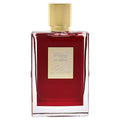 Red perfume bottle with gold cap on a white background