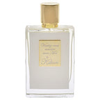 Perfume bottle with gold cap and label on a white background