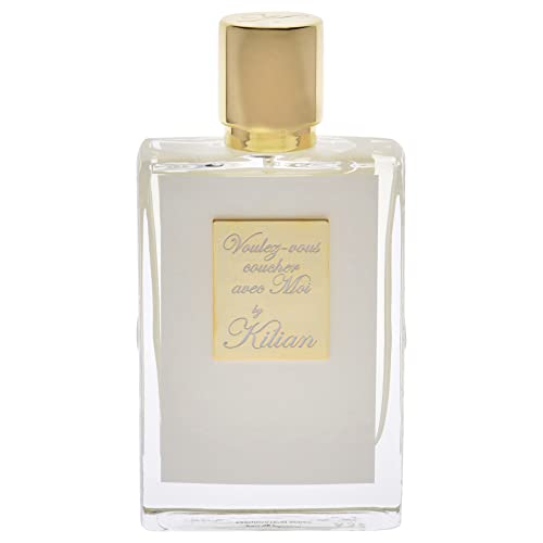Perfume bottle with gold cap and label on a white background