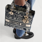Dior Medium Lady D-Lite Reverse Embroidery Bag - Blue Toile de Jouy
