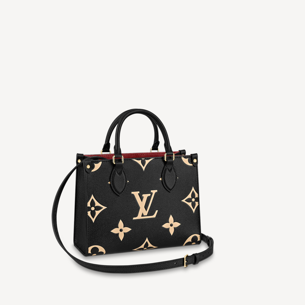 Louis Vuitton Black and Beige Embossed Grained Leather On-the-Go Tote Bag