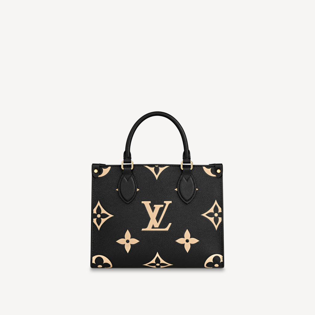 Louis Vuitton Black and Beige Embossed Grained Leather On-the-Go Tote Bag