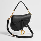 Dior Grained Calfskin Small Saddle Bag with Strap - Black