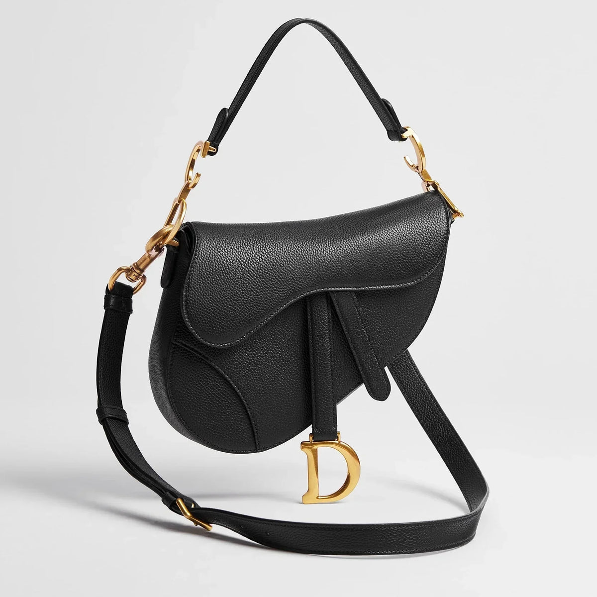 Dior Grained Calfskin Small Saddle Bag with Strap - Black