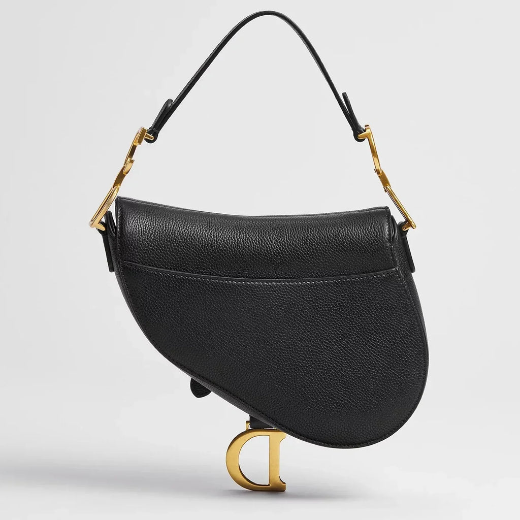 Dior Grained Calfskin Small Saddle Bag with Strap - Black
