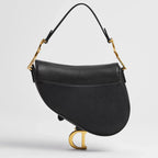 Dior Grained Calfskin Small Saddle Bag with Strap - Black