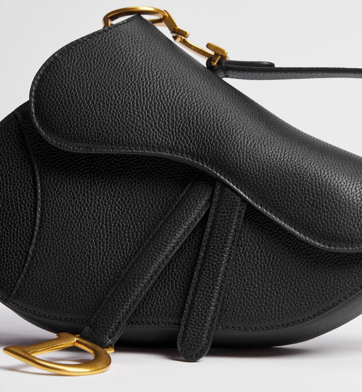 Dior Grained Calfskin Small Saddle Bag with Strap - Black