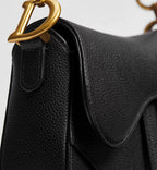 Dior Grained Calfskin Small Saddle Bag with Strap - Black