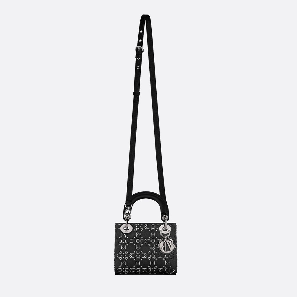 Dior Mini Lady Dior Strass Cannage Satin Bag - Black