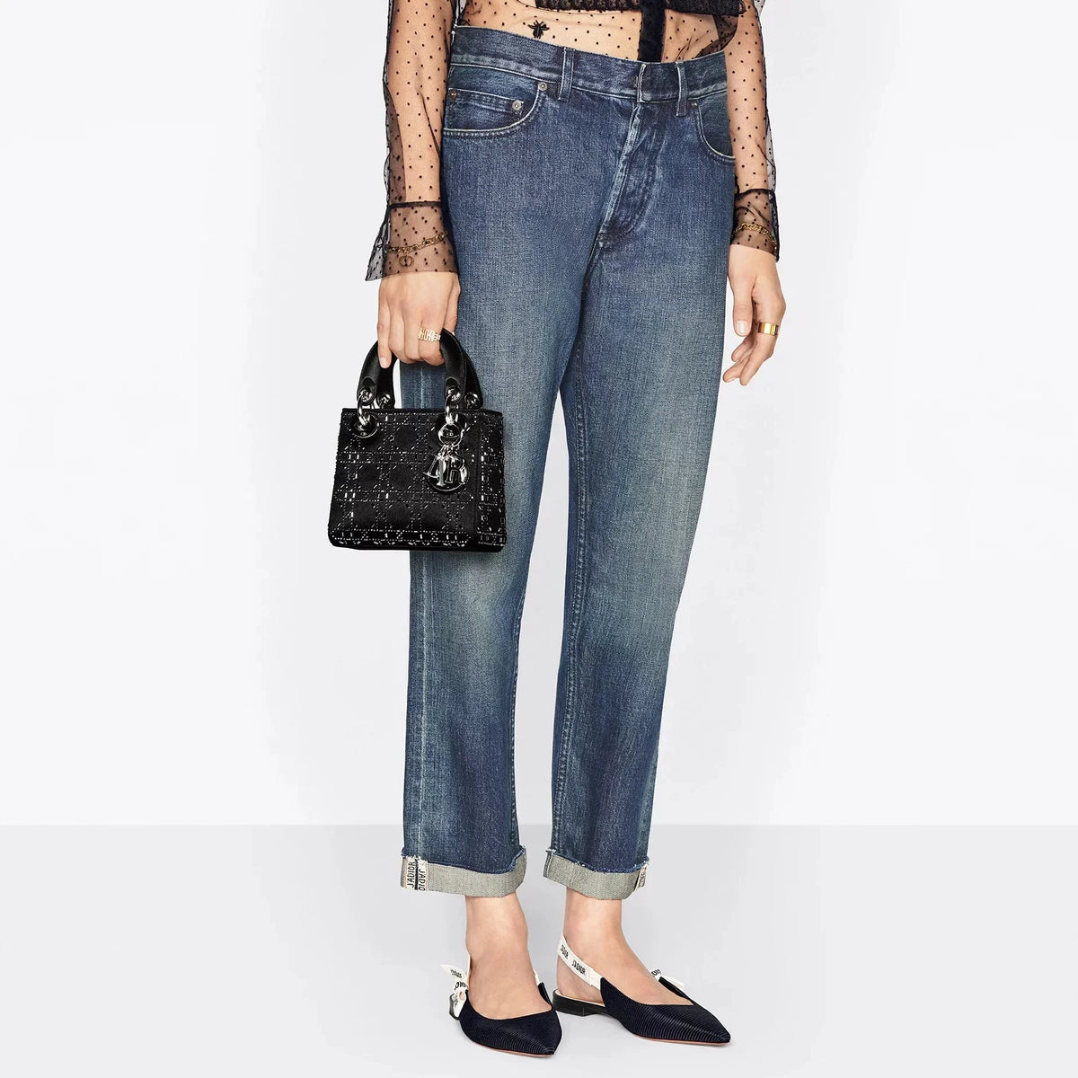 Dior Mini Lady Dior Strass Cannage Satin Bag - Black