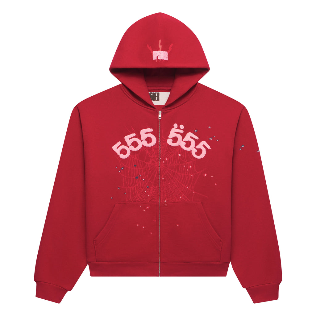 Sp5der Angel Number Zip Hoodie - Merlot