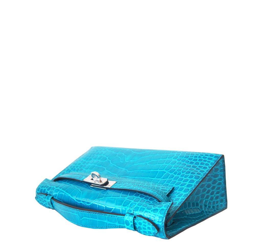 Hermès Alligator Kelly Pochette Mini Bag Blue Izmir