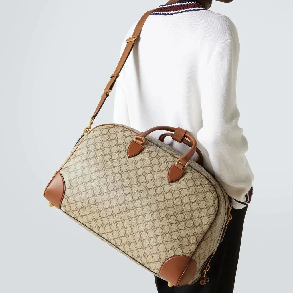 Gucci GG Canvas Medium Leather-Trimmed Duffel Bag