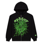 Sp5der Ca$h Og Web V2 Rhinestone Zip Hoodie - Black