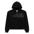 Sp5der Rhinestone Script Zip Hoodie - Black