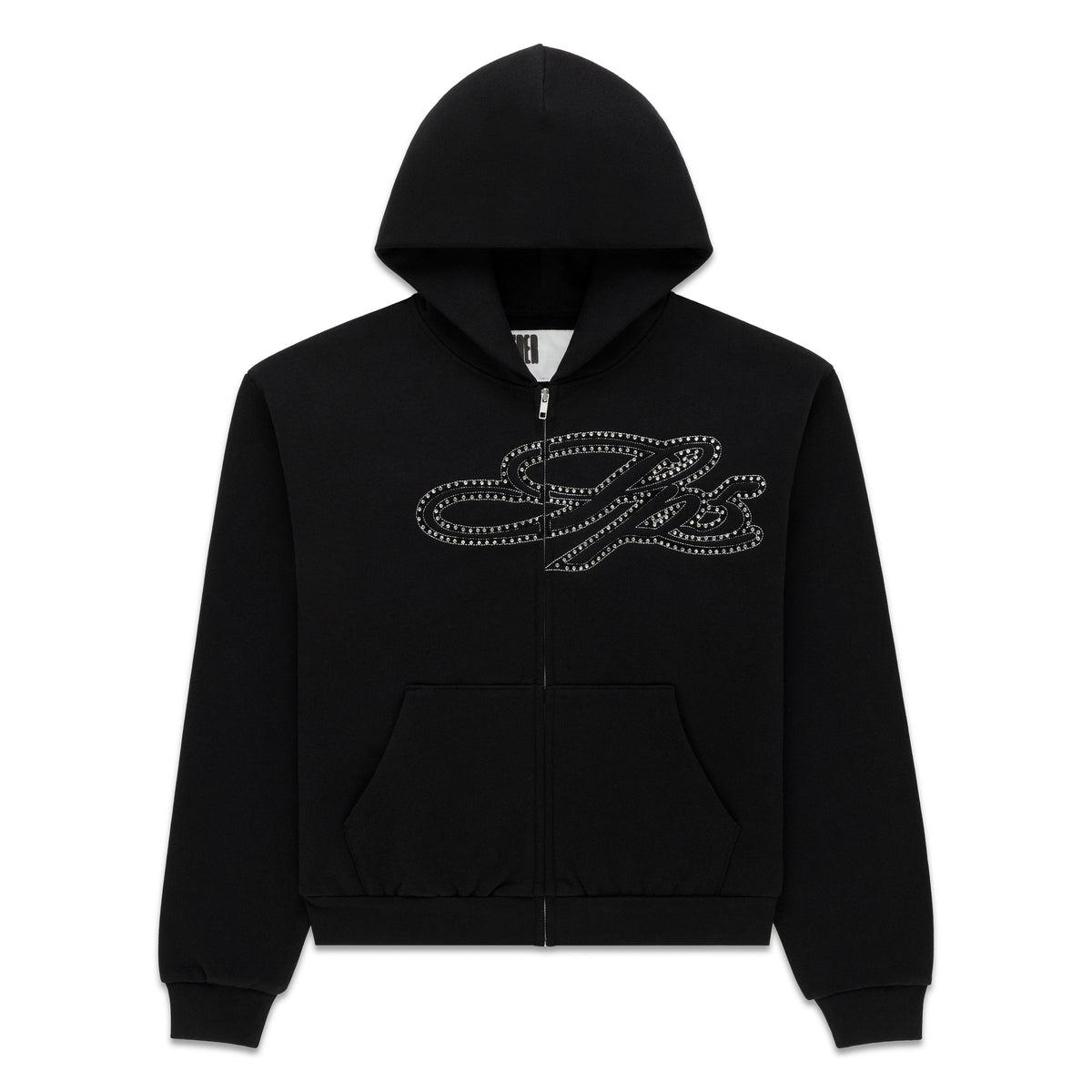 Sp5der Rhinestone Script Zip Hoodie - Black