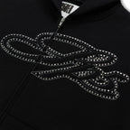 Sp5der Rhinestone Script Zip Hoodie - Black