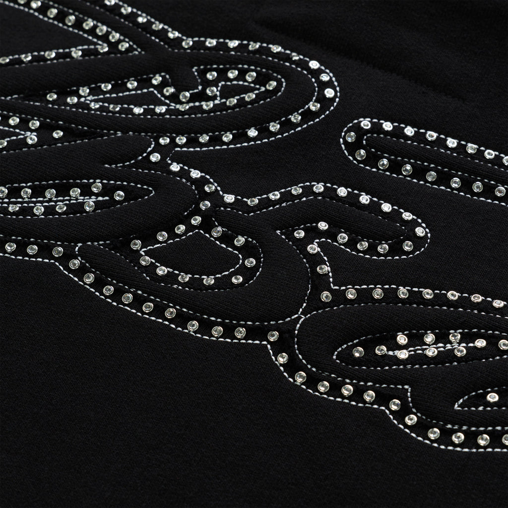 Sp5der Rhinestone Script Zip Hoodie - Black