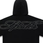 Sp5der Rhinestone Script Zip Hoodie - Black
