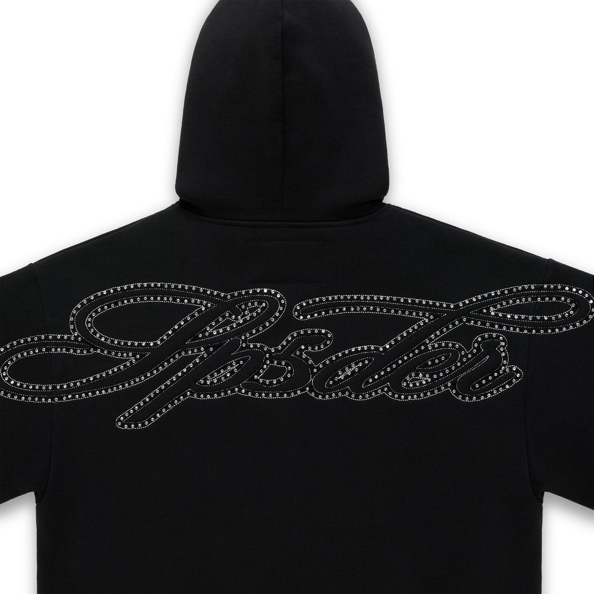 Sp5der Rhinestone Script Zip Hoodie - Black