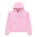 Sp5der Rhinestone Script Zip Hoodie - Light Pink