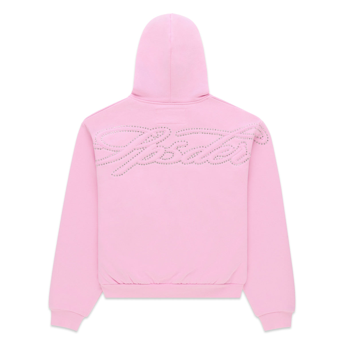 Sp5der Rhinestone Script Zip Hoodie - Light Pink