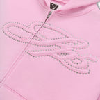 Sp5der Rhinestone Script Zip Hoodie - Light Pink