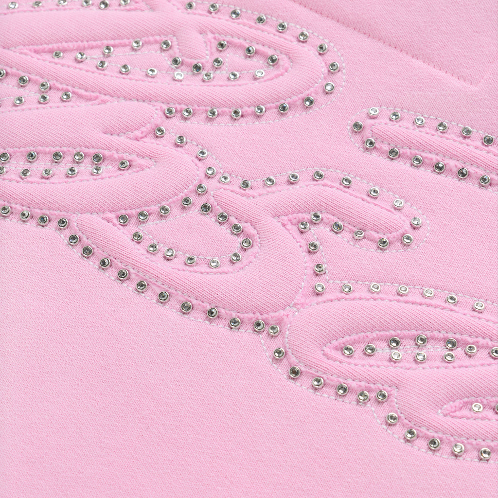 Sp5der Rhinestone Script Zip Hoodie - Light Pink