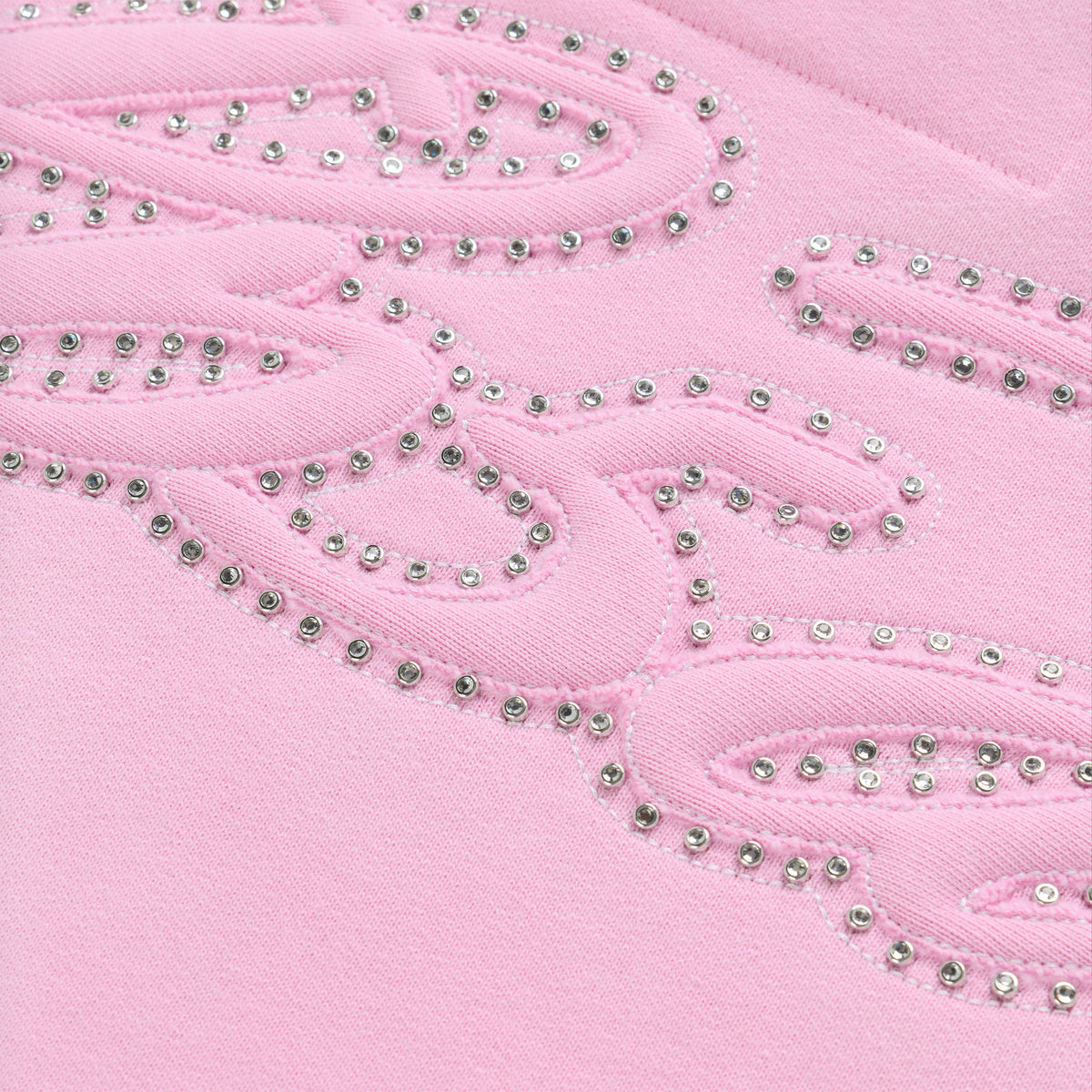 Sp5der Rhinestone Script Zip Hoodie - Light Pink