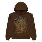 Sp5der Rhinestone Og Web Hoodie - Brown