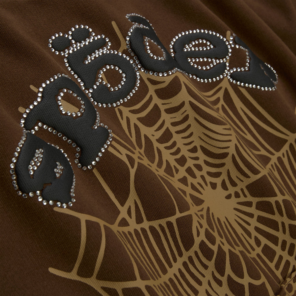 Sp5der Rhinestone Og Web Hoodie - Brown