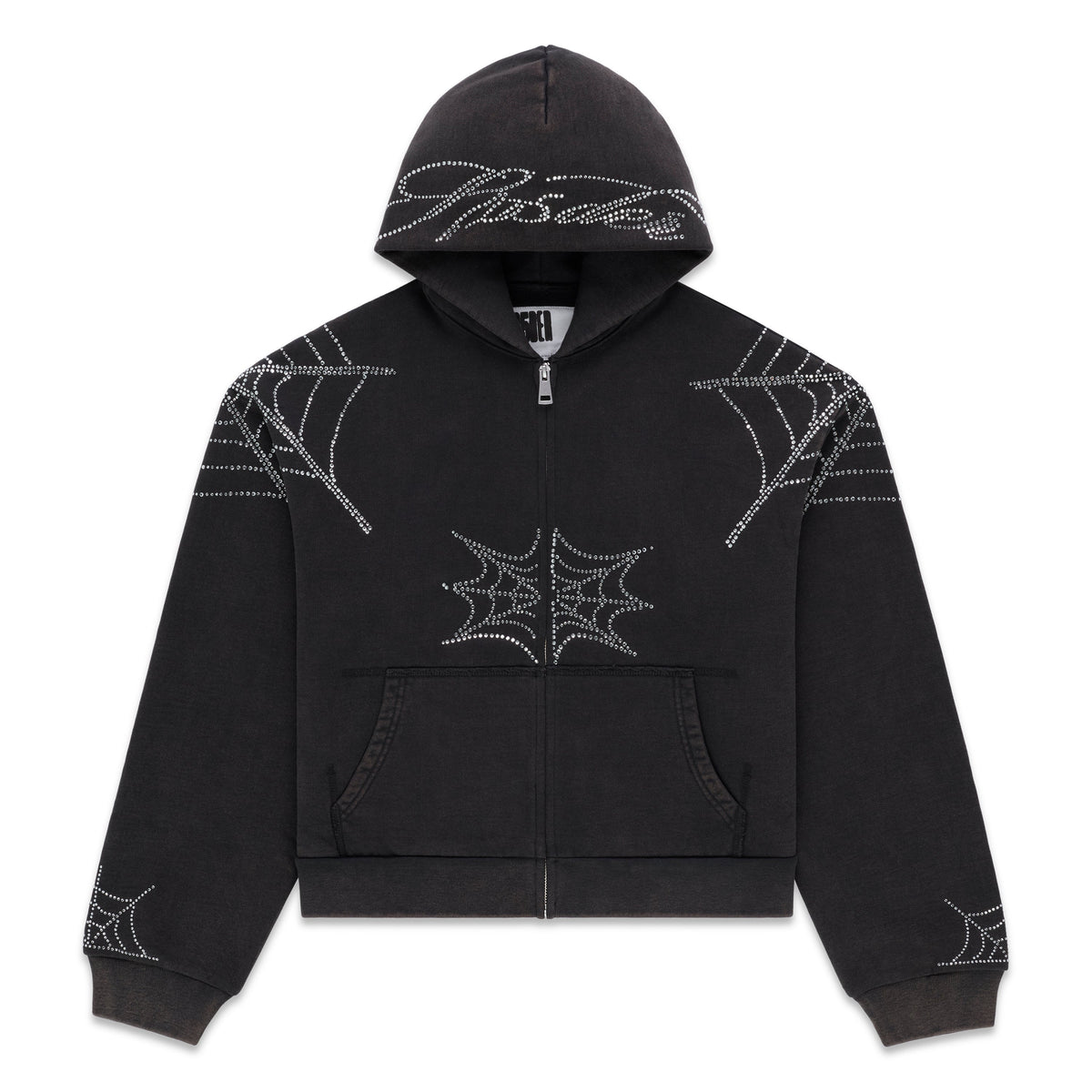 Sp5der Rhinestone Web Zip Hoodie - Black