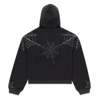 Sp5der Rhinestone Web Zip Hoodie - Black