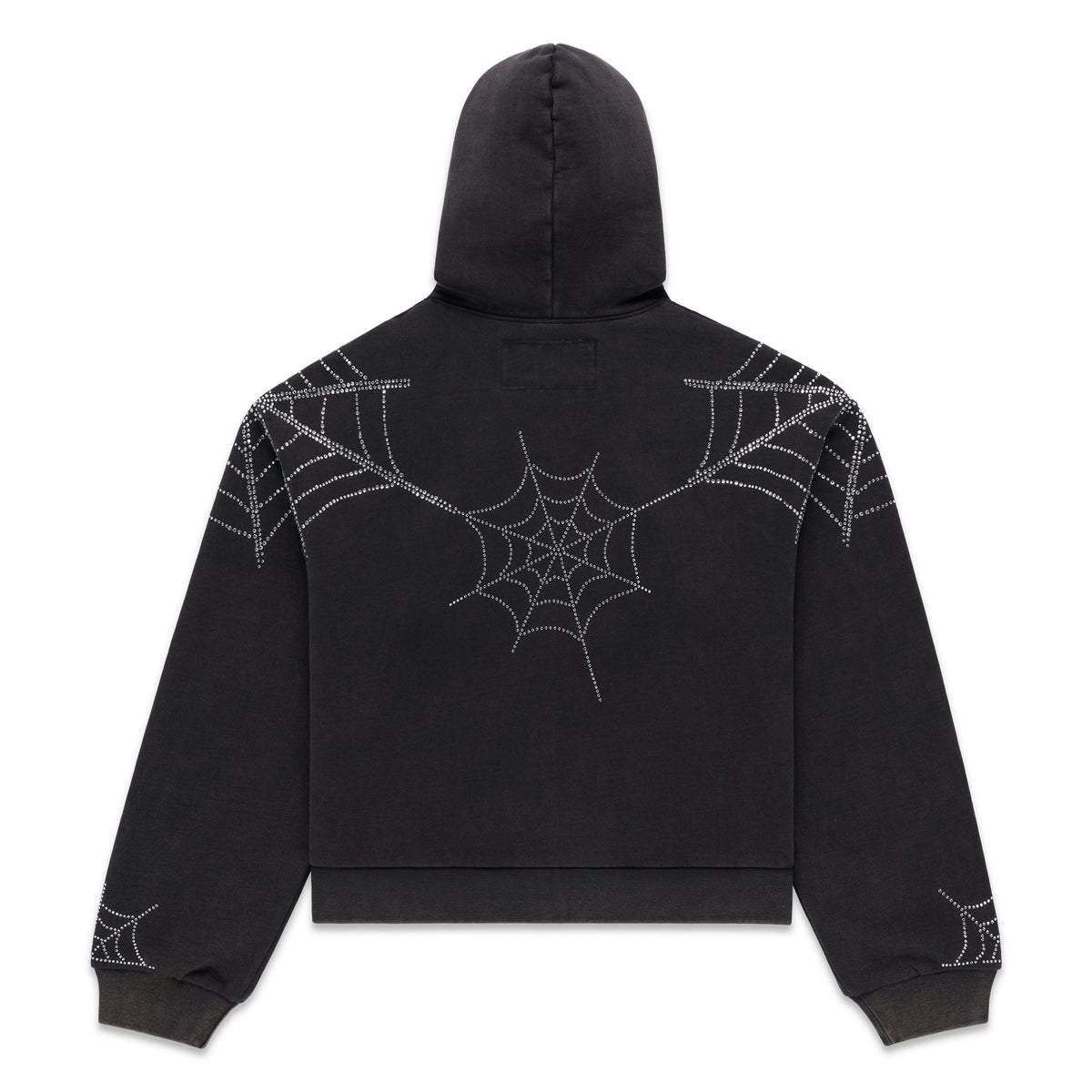 Sp5der Rhinestone Web Zip Hoodie - Black