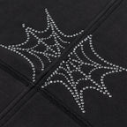 Sp5der Rhinestone Web Zip Hoodie - Black