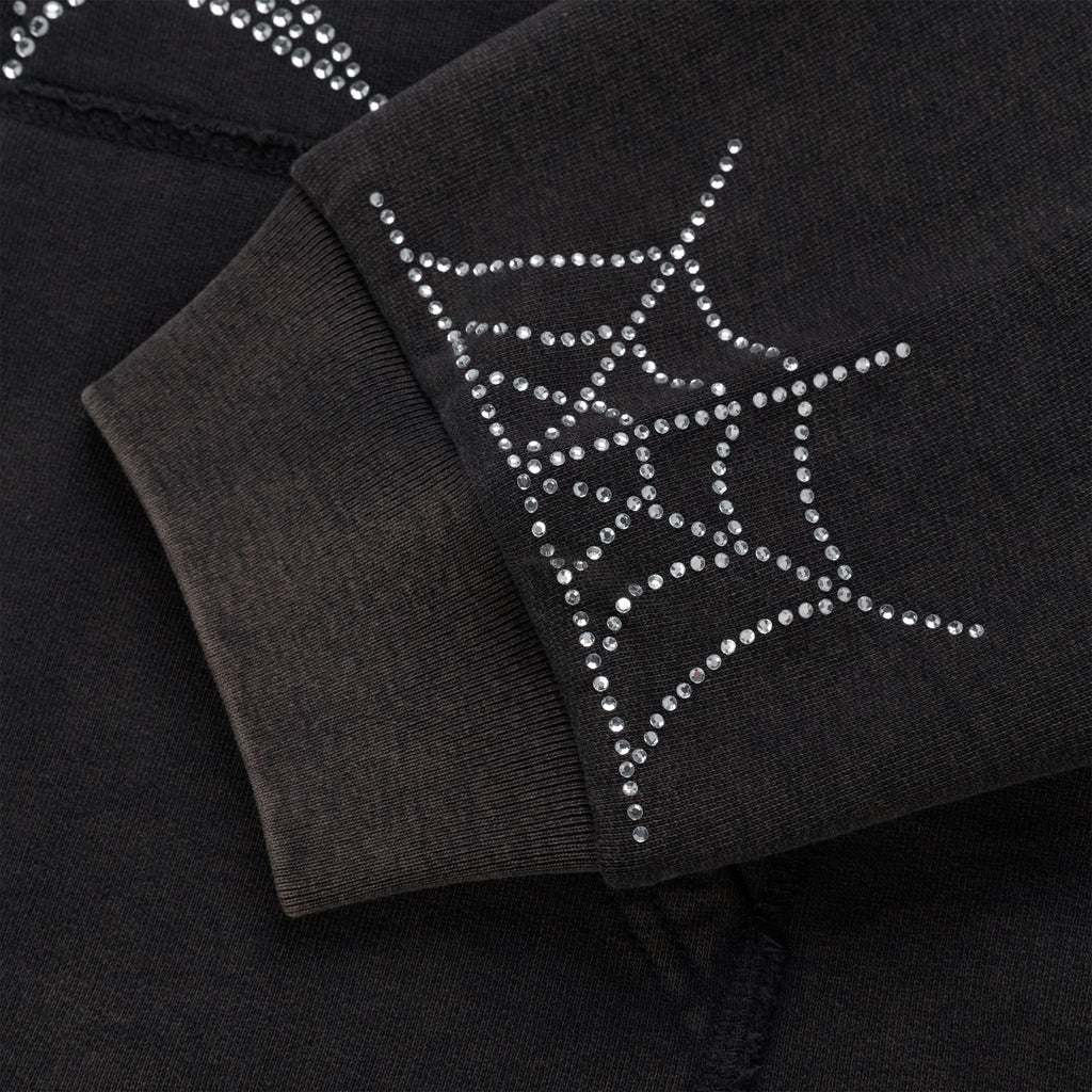 Sp5der Rhinestone Web Zip Hoodie - Black