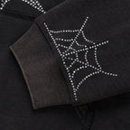 Sp5der Rhinestone Web Zip Hoodie - Black