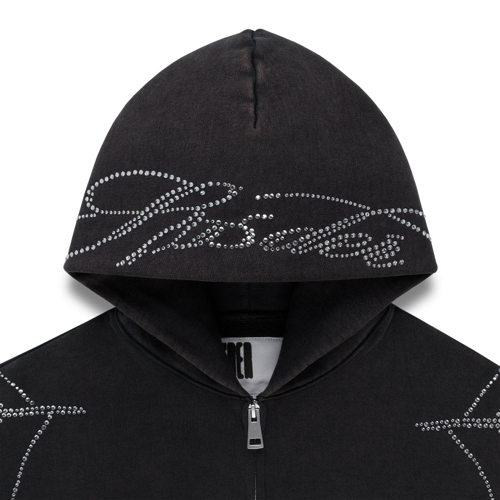 Sp5der Rhinestone Web Zip Hoodie - Black