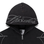 Sp5der Rhinestone Web Zip Hoodie - Black