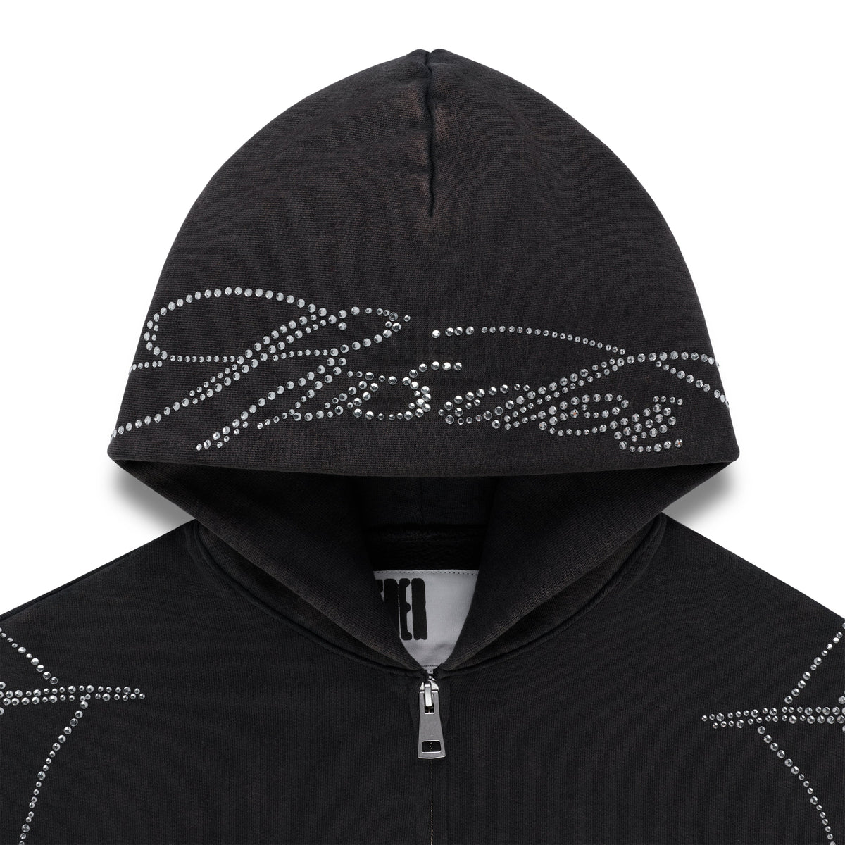 Sp5der Rhinestone Web Zip Hoodie - Black
